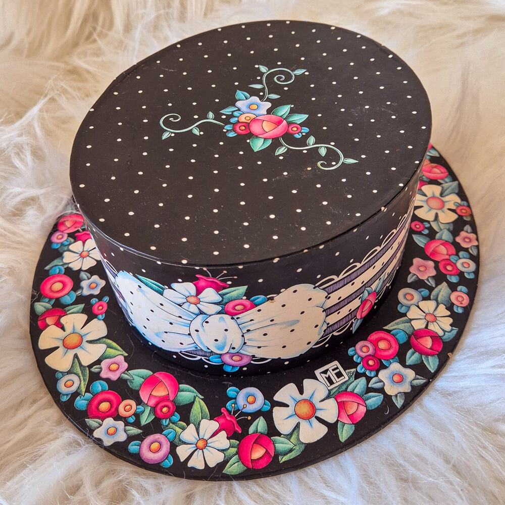Vintage 1998 Mary Engelbreit Floral Polka Dot Cardboard Hat Storage Box